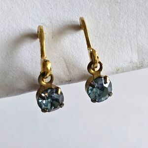 Vintage blue gem earrings screwback hoop goldntone screw back half heart